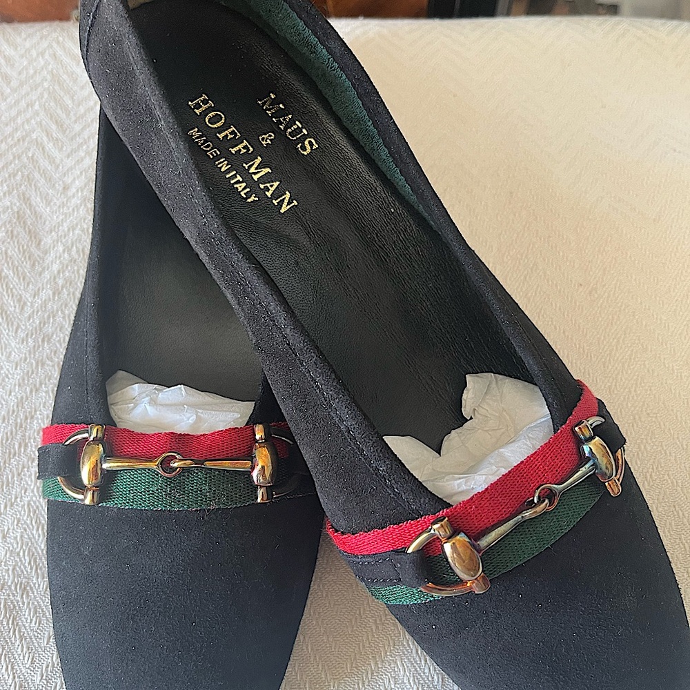 Maus & Hoffman black suede loafers size 8
